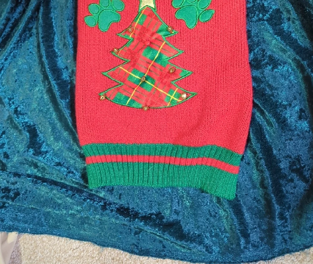 DOG SWEATER Christmas Festive Barking Around The Red/Green With Bells Sz L NWOT